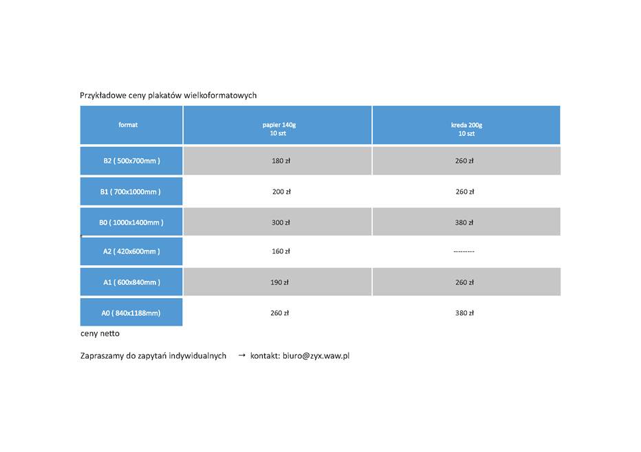 druk plakatów cennik